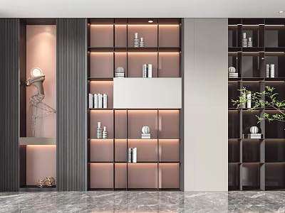 Modern Bookcase With Open Layered Shelves Integrated Lighting And Decorative Items 3d model