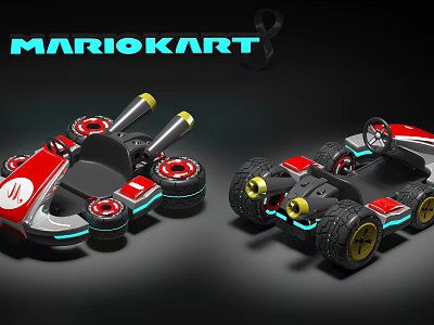 Mario Kart 8 Themed Functional Vehicle With Red White Design Large Wheels And Weapon Attachments 3d model
