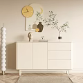 Beige Entryway Console Table With Decorative Items Wall Clock Moon Decor And Floor Lamp 3d model