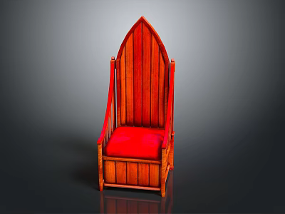 Gothic Style Wooden Chair With Pointed Top And Red Cushion Seat 3d model