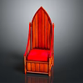 Gothic Style Wooden Chair With Pointed Top And Red Cushion Seat
