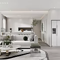 Modern Open Living Dining Room Interior With White Sofa Coffee Table Plants And Cabinets