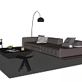 Modern Sofa Coffee Table Set with Cushions and Floor Lamp in Living Room