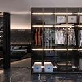 Modern Walk in Closet Interior With Glass Doors LED Lighting And Hanging Garments