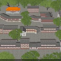 Traditional Ancient Architecture Complex With Red Walls Gray Tiles Courtyard Layout And Trees