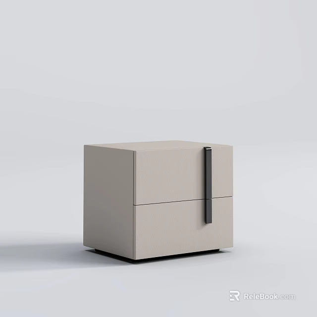 Modern Minimalist Nightstand with Two Drawers and Vertical Black Handle Sleek Light Beige Surface 3d model 