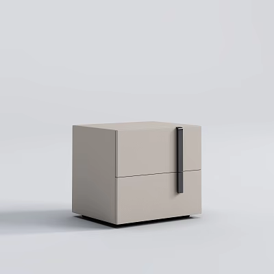 Modern Minimalist Nightstand with Two Drawers and Vertical Black Handle Sleek Light Beige Surface 3d model