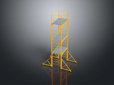 Yellow Scaffolding Equipment With Multi Level Platforms And Safety Rails For Construction Work 3d model