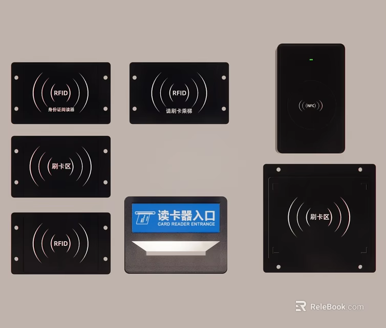 Black Access Control Card Readers With Entry Device And Sensor Panels 3d model 