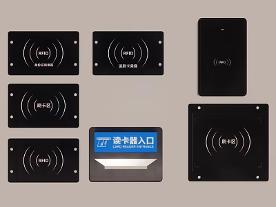 Black Access Control Card Readers With Entry Device And Sensor Panels 3d model