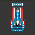 Streamlined Blue Red White Racing Speedboat With Star Stripe Pattern And Number 5