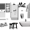 Modern Bathroom Set Design With Shower Enclosure Toilet Sink Bathtub Towels And Bathrobe