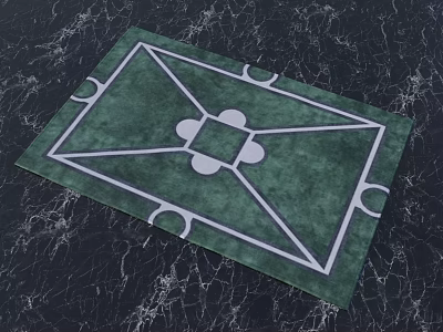 Green Square Rug With White Geometric Patterns Central Square Design And Circular Accents 3d model