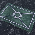Green Square Rug With White Geometric Patterns Central Square Design And Circular Accents