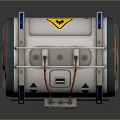 Mechanical Sci-Fi Device With Circular Design Digital Display And Orange Blue Accents On Wheeled Base