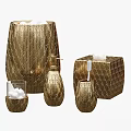 Gold Geometric Bathroom Essentials With Waste Bin Soap Dispenser Tissue Box Toothbrush Holder