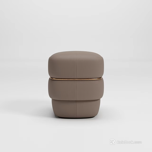 Light Brown Upholstered Stool With Modern Layered Structure And Golden Trim 3d model