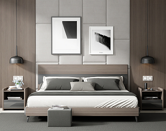 Modern background double bed 3d model