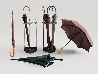 Stylish Umbrellas In Various Styles With Functional Umbrella Stands For Daily Household Use 3d model