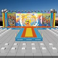 Vibrant Dream Stage With Colorful Lights Cartoon Decorations And Purple Seats For Kids