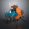 Fantasy Cartoon Beetle With Orange Shell Straw Hat Rider Blue Gear And Lantern
