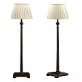 Classic Style Floor Lamps With Cream Striped Fabric Shades And Dark Brown Wooden Stands