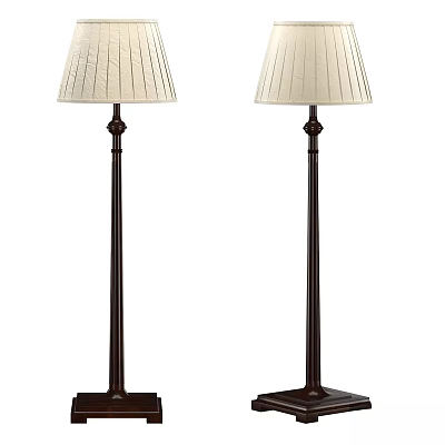 Classic Style Floor Lamps With Cream Striped Fabric Shades And Dark Brown Wooden Stands 3d model