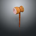 Traditional Weapon With Wooden Handle And Round Head Featuring Colored Decorative Stripes