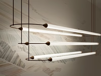 Modern Linear LED Pendant Light With Black Metal Frames Hanging Over Textured Artistic Wall 3d model