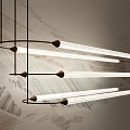 Modern Linear LED Pendant Light With Black Metal Frames Hanging Over Textured Artistic Wall 3d model