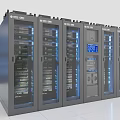Modern Computer Server Racks In Data Center With Glass Doors And Blue Indicators 3d model