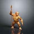 Golden Ape Sculpture Standing Holding Spear With Detailed Artistic Design