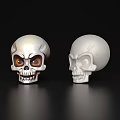 Two Detailed Skulls With Colored Eyes And White Skull On Black Background