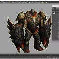 Muscular Demon Warrior Game Movie Character With Flame Wings And Skeleton Armor
