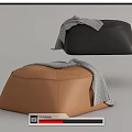 Stylish Leather Ottomans Black Brown with Gray Blanket Modern Home Decor Accent