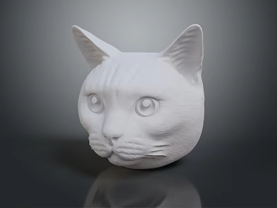 White Cat Head Sculpture 3D Model With Detailed Features And Smooth Texture 3d model