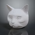 White Cat Head Sculpture 3D Model With Detailed Features And Smooth Texture 3d model