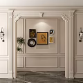 Decorative Wall Interior With Ornate Archway Artworks Mirror Wall Sconces And Potted Plant