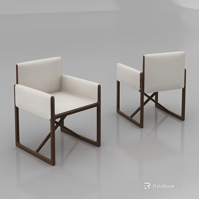 Two Stylish Modern Accent Chairs with Wooden Frame Light Fabric and Cross Leg Design 3d model 