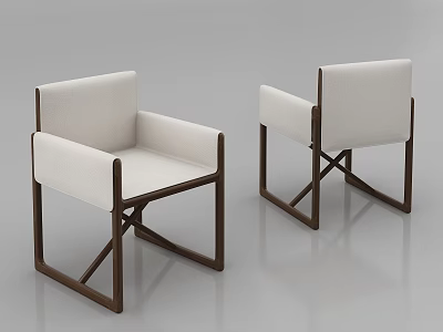 Two Stylish Modern Accent Chairs with Wooden Frame Light Fabric and Cross Leg Design 3d model