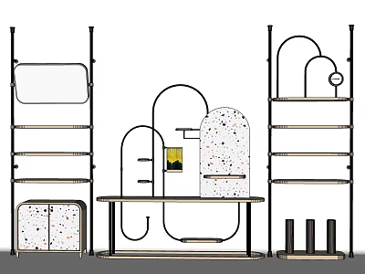 Modern Storage Shelving Units Featuring Multilayer Racks Curved Design And Metal Frame 3d model