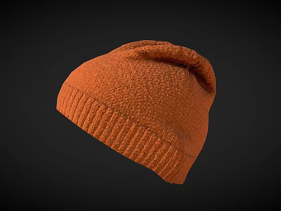 Orange Knit Beanie With Warm Textured Rolled Brim For Winter Casual Wear 3d model