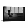 Black and White Female Figure Painting Sitting on Chair by Window With Blinds