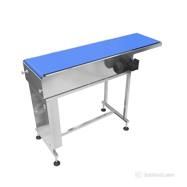 Industrial Conveyor Belt With Blue Surface And Stainless Steel Frame On Wheels 3d model 