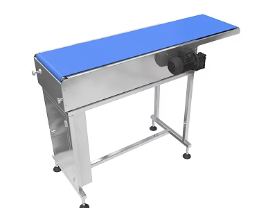 Industrial Conveyor Belt With Blue Surface And Stainless Steel Frame On Wheels 3d model