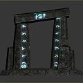 Intricate Mystic Stone Archway Structure With Glowing Runes And Stone Base