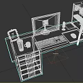 Wooden Office Desk With Computer Monitor PC Tower Keyboard Mouse Mug And Drawer Cabinet