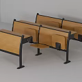 Public Chairs With Wooden Seats And Black Metal Frames Including Writing Tablets