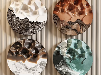 Modern Round Wall Decor with Abstract Textured Patterns in Colorful Tones 3d model