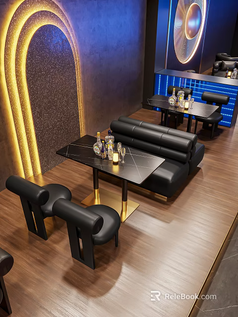 Elegant Modern Sofa and Coffee Table Set with Black Top Golden Legs Design 3d model 